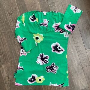 J. Crew Floral Green Women's Swim V- Neck Cover-Up, XXS